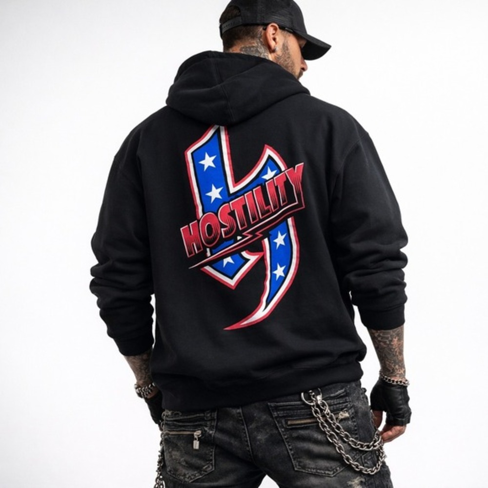 Hostility Graphic‎ Hoodie Mens XL Black Streetwear